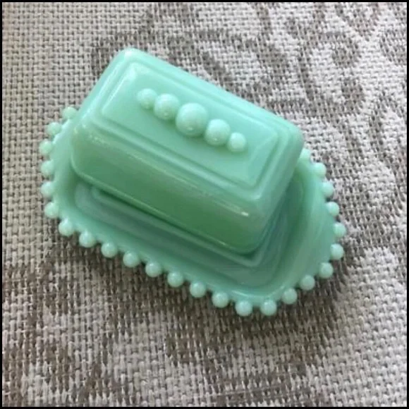 Relisted - Gorgeous Green Butter Dish With Lid 7” - Picture 2 of 10